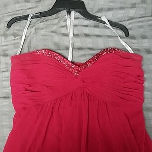 Long Apple Red Chiffon Bridesmaid Dress